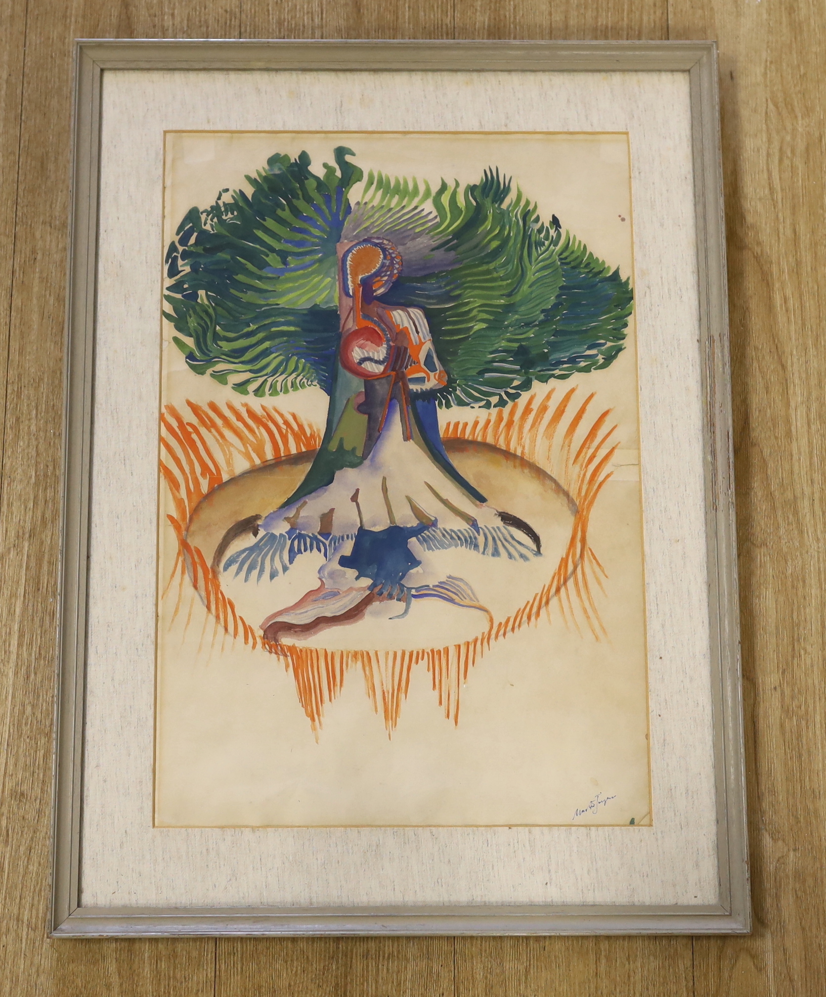 Martin Jonzen (20th.C), watercolour, 'World Tree of Rome Mythology', signed with artist label verso, 56 x 38cm